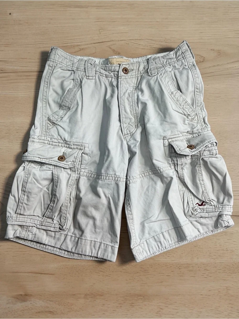 Hollister Beige Button Fly Khaki Cargo Utility Shorts